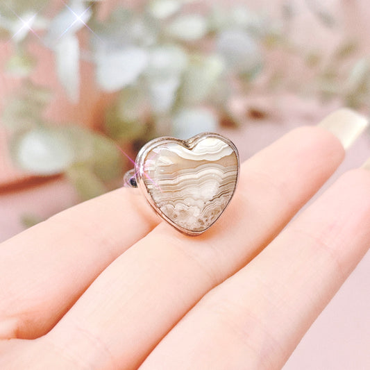 Grey Laguna Agate 925 Sterling Silver Ring - Size 8.5