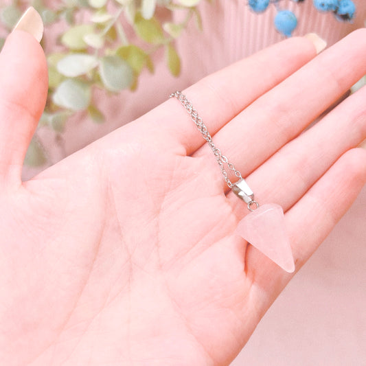 Rose Quartz Pendulum Pendant + Chain
