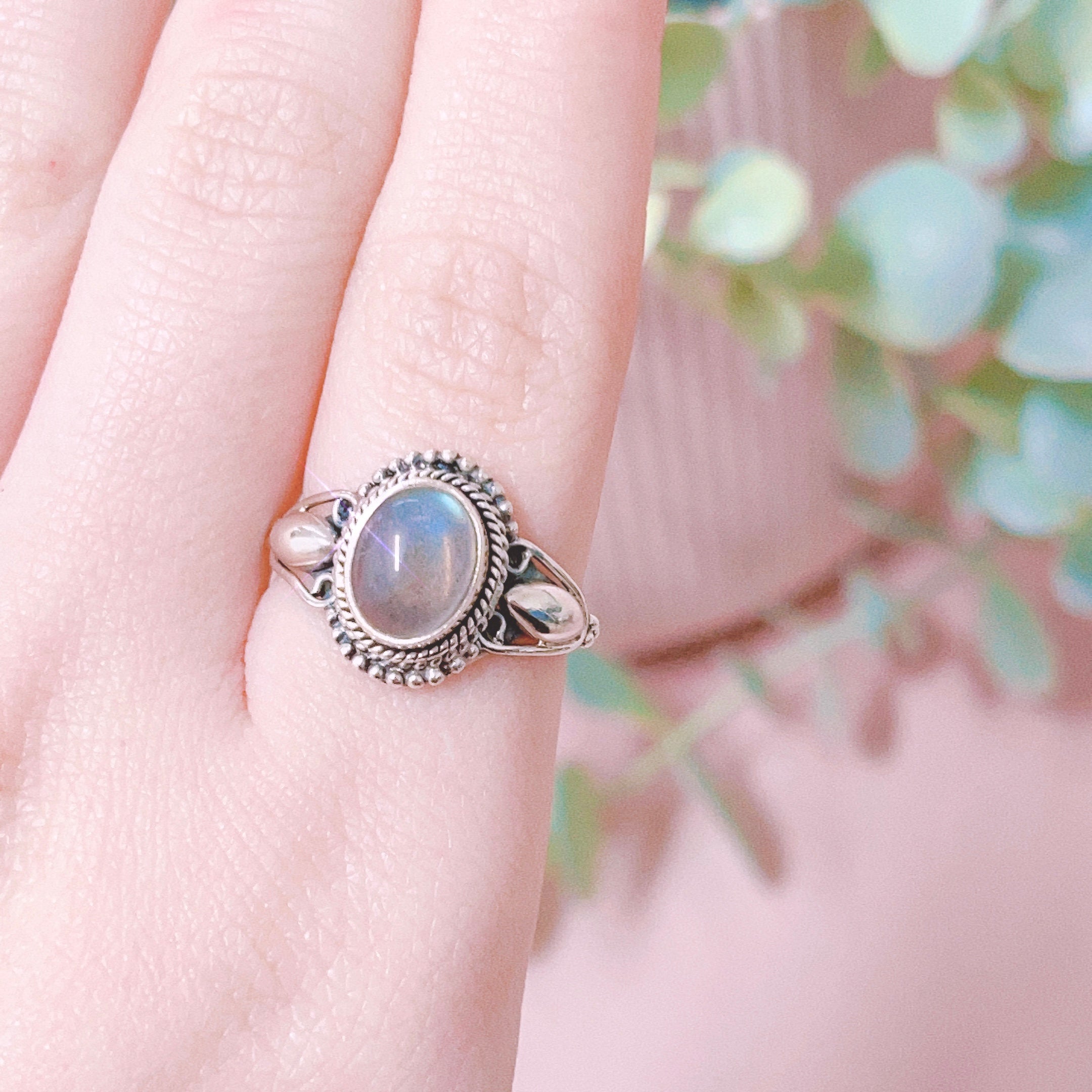 Sterling Silver and Labradorite Moon Ring, Moon Ring, Labradorite Ring, Labrador on sale