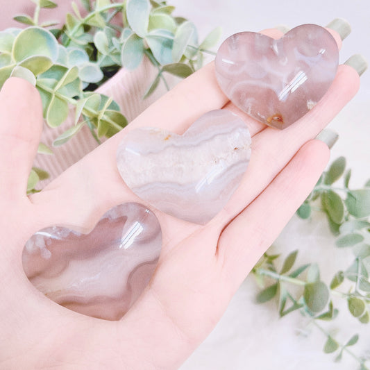 Black Flower Agate Heart