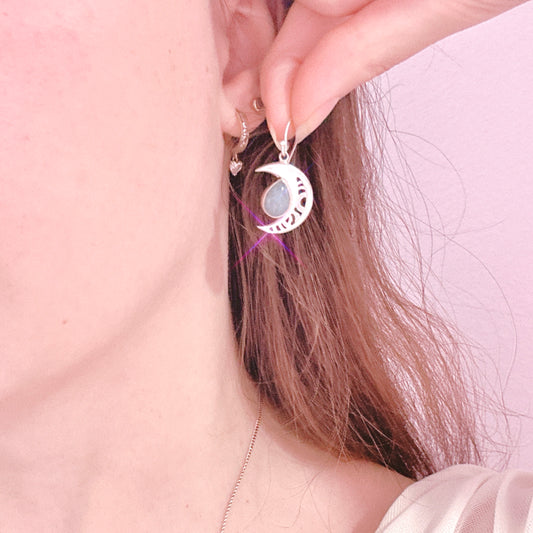 Aquamarine 925 Sterling Silver Moon Earrings
