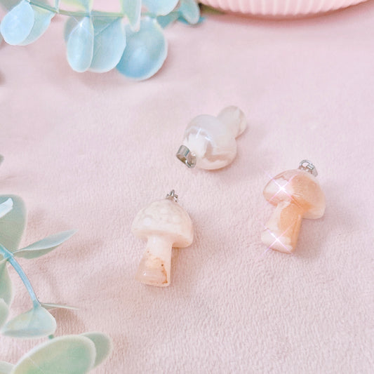 Flower Agate Mushroom Pendant