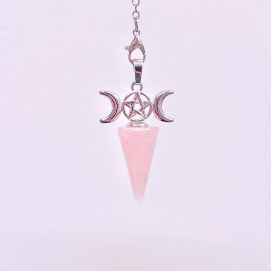 Rose Quartz Point Triple Moon Pendulum - 23cm