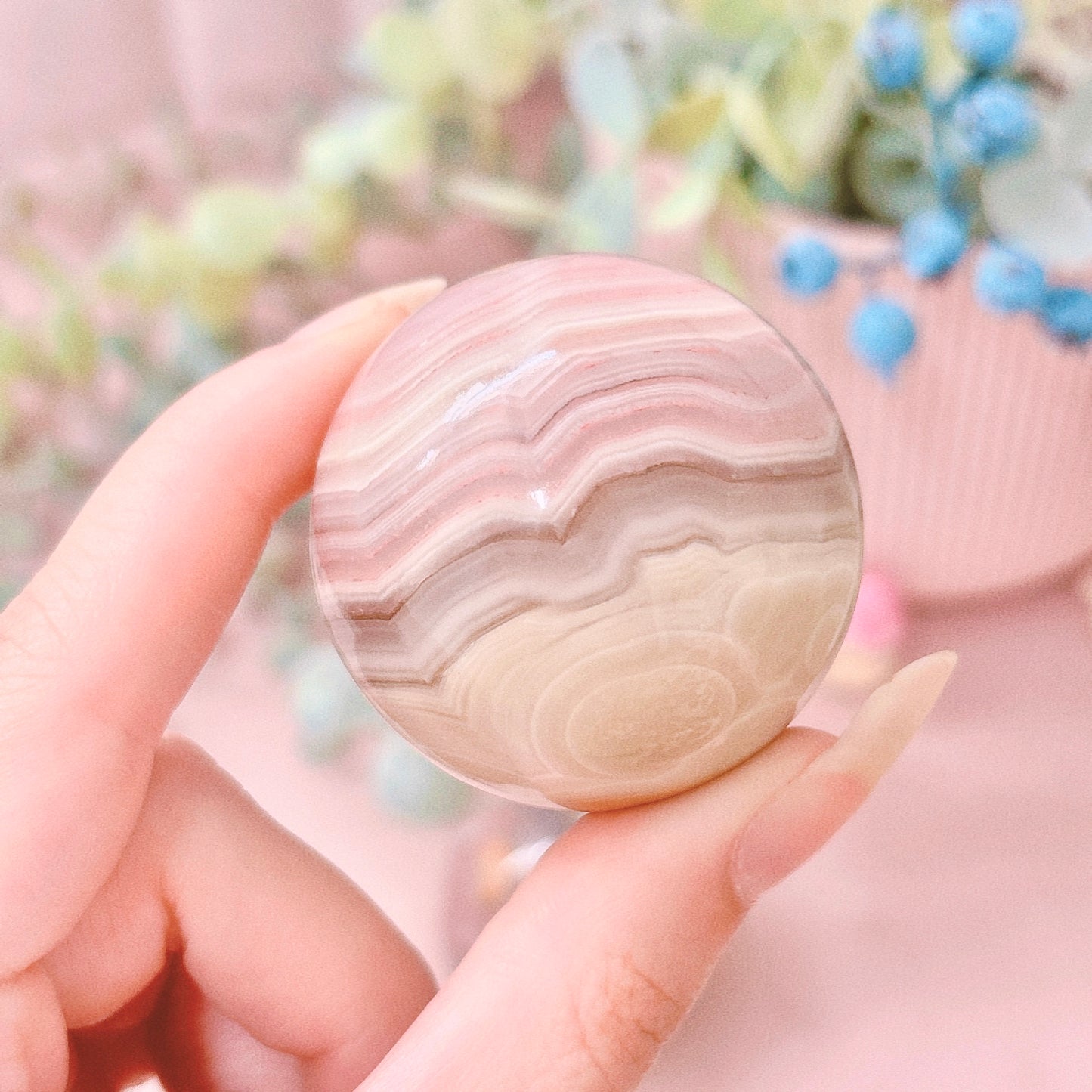 Pink Banded Calcite Sphere