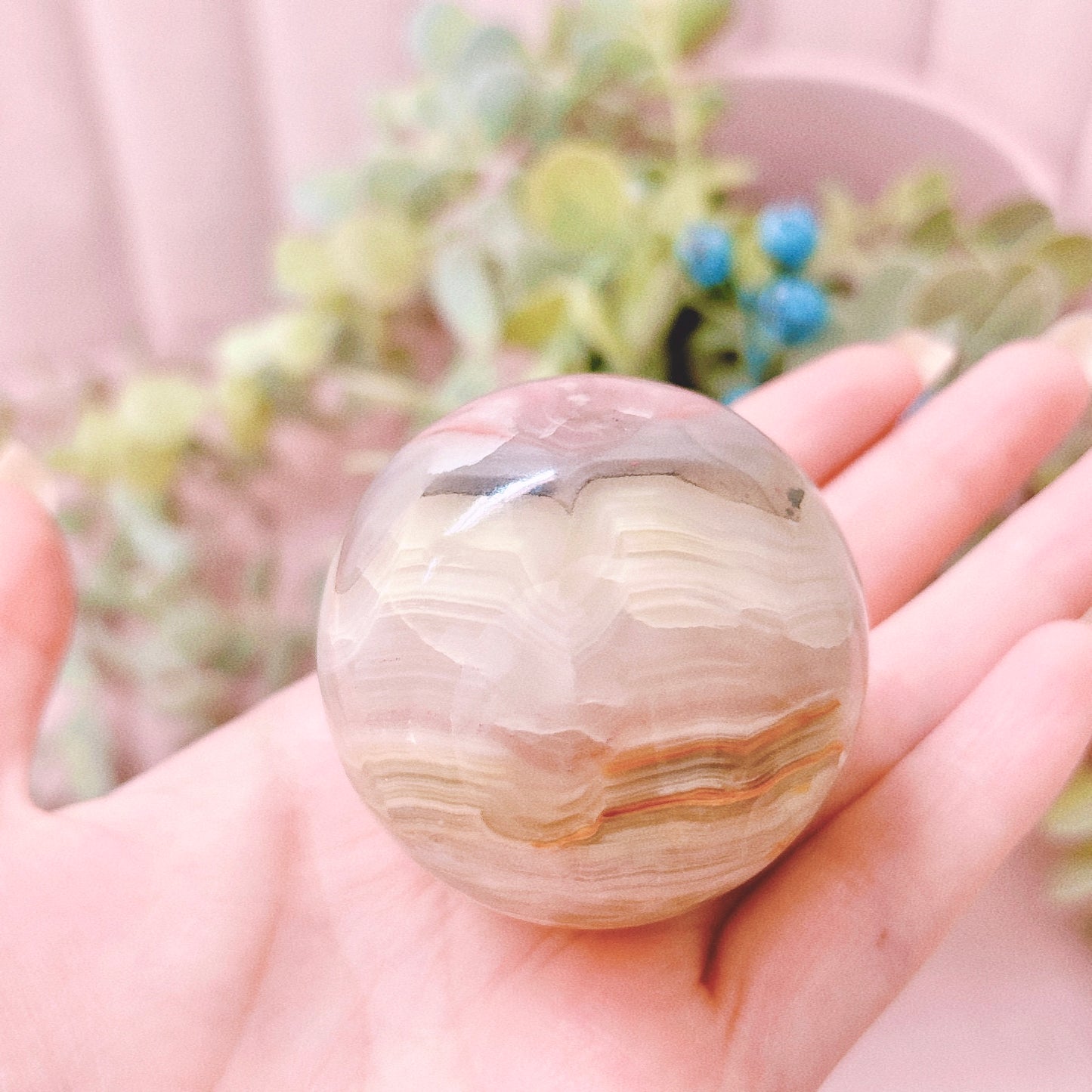 Pink Banded Calcite Sphere