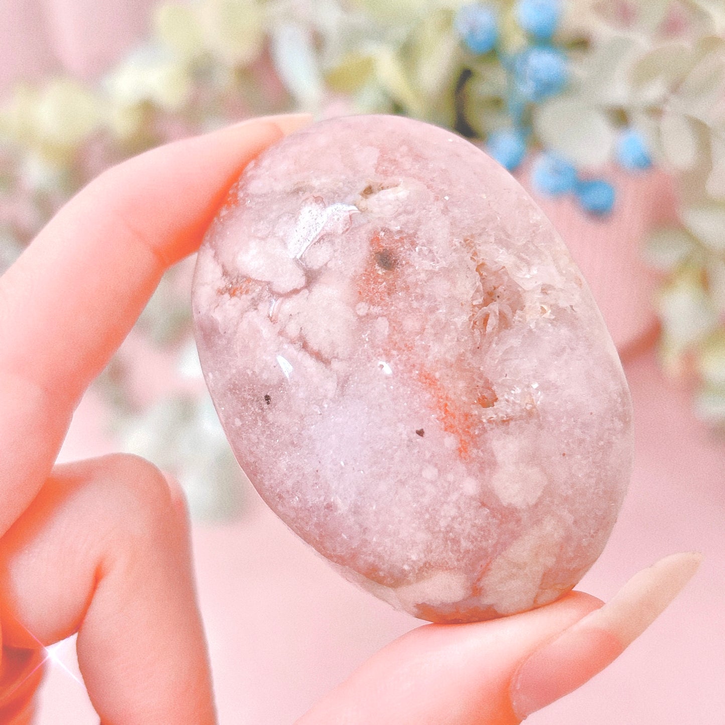 Flower Agate + Pink Amethyst Palm Stone