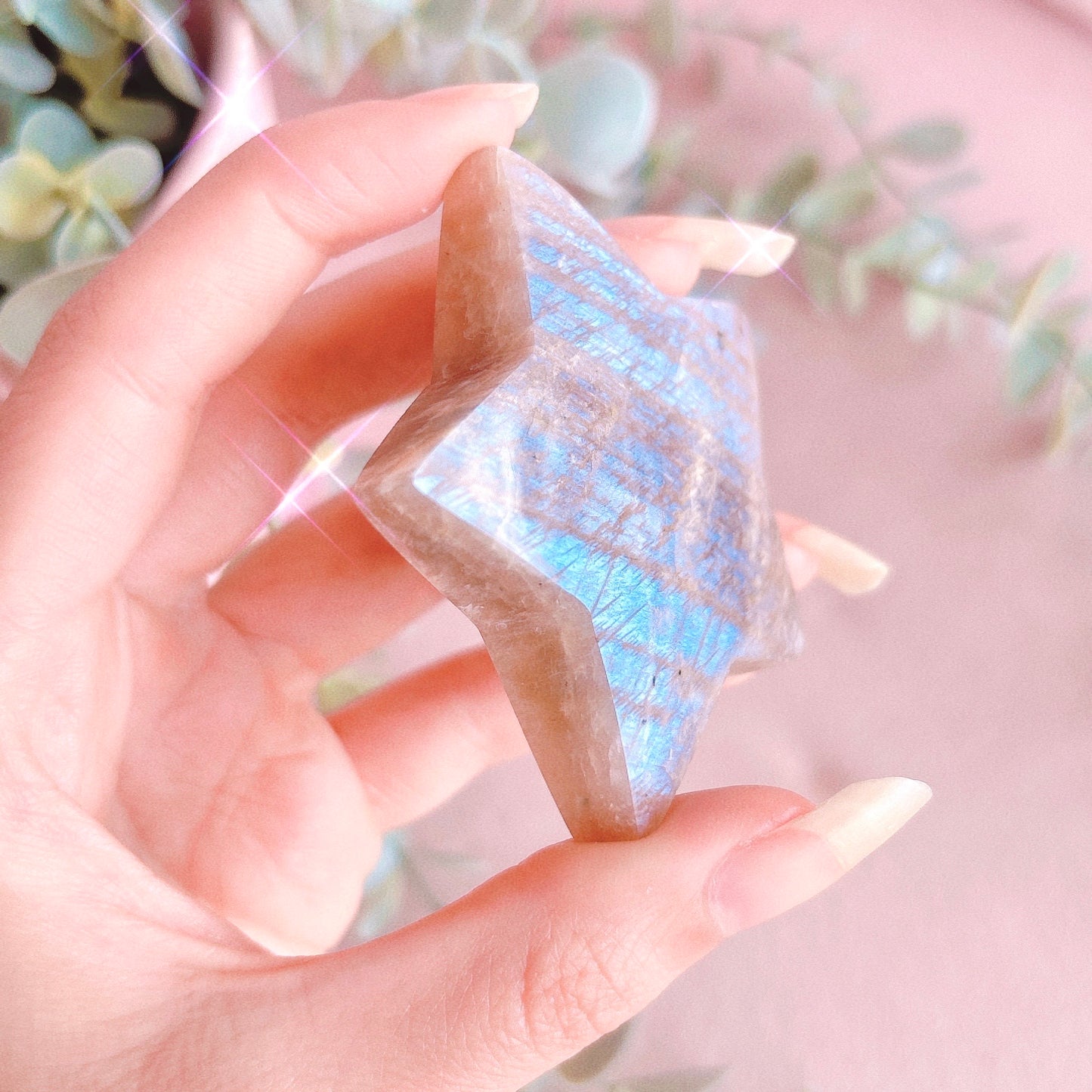 White Moonstone with Sunstone Star