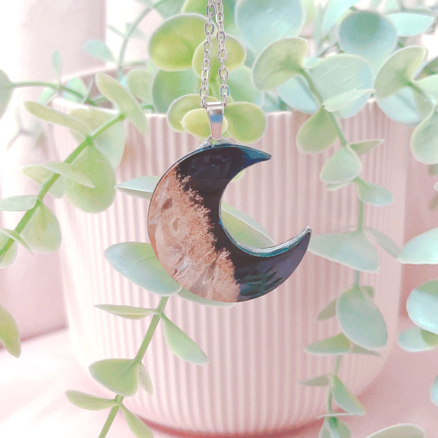 Palm Root 925 Sterling Silver Moon Pendant