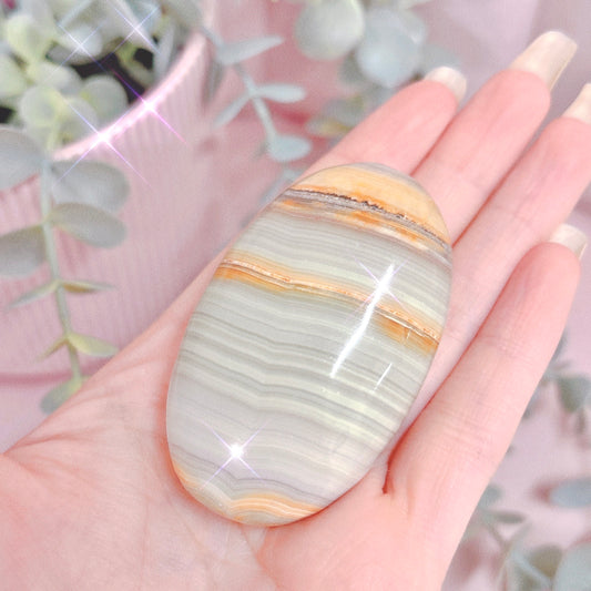 Pink Banded Calcite Palm Stone