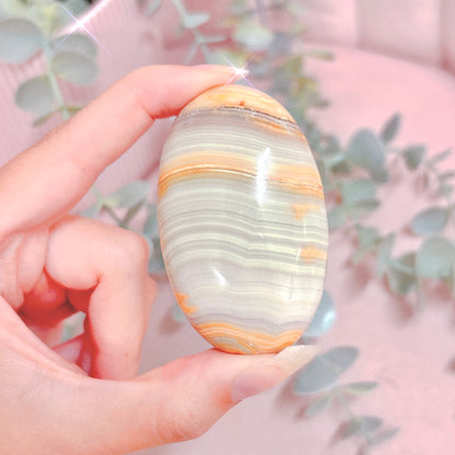 Pink Banded Calcite Palm Stone