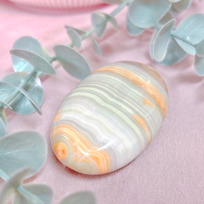 Pink Banded Calcite Palm Stone