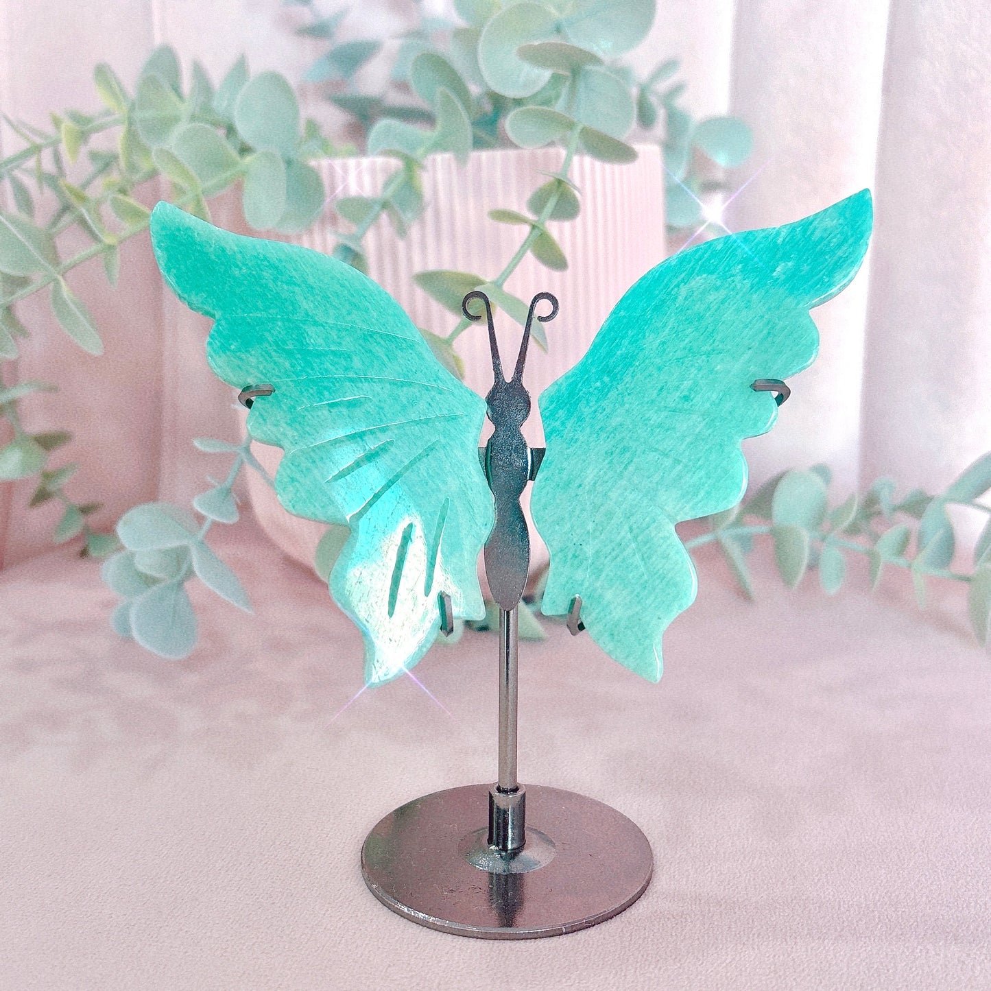 Amazonite Butterfly Wings - Black Stand 13cm