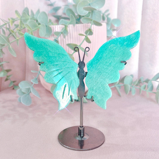 Amazonite Butterfly Wings - Black Stand 13cm