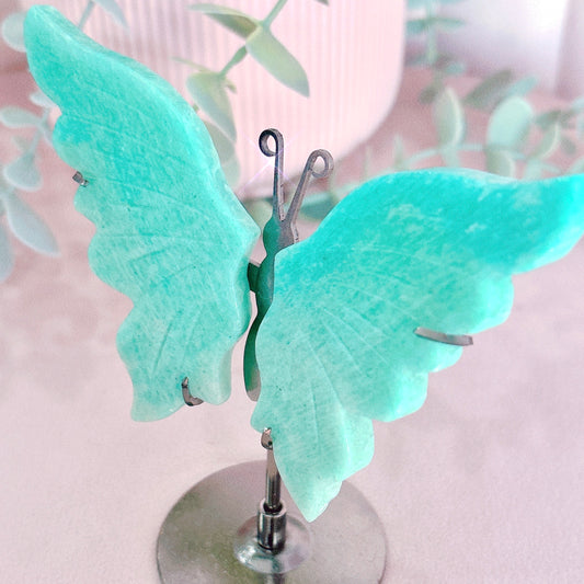 Amazonite Butterfly Wings - Black Stand 13cm