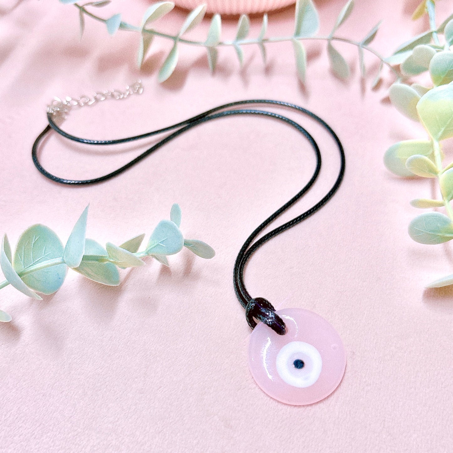 Pink Evil Eye Pendant + Cord