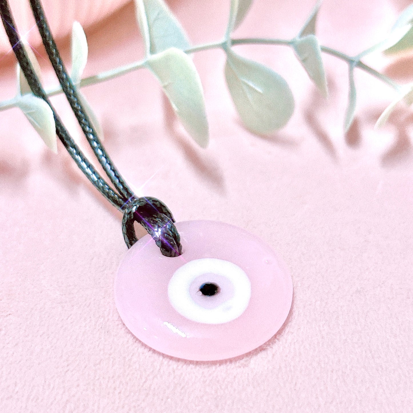 Pink Evil Eye Pendant + Cord