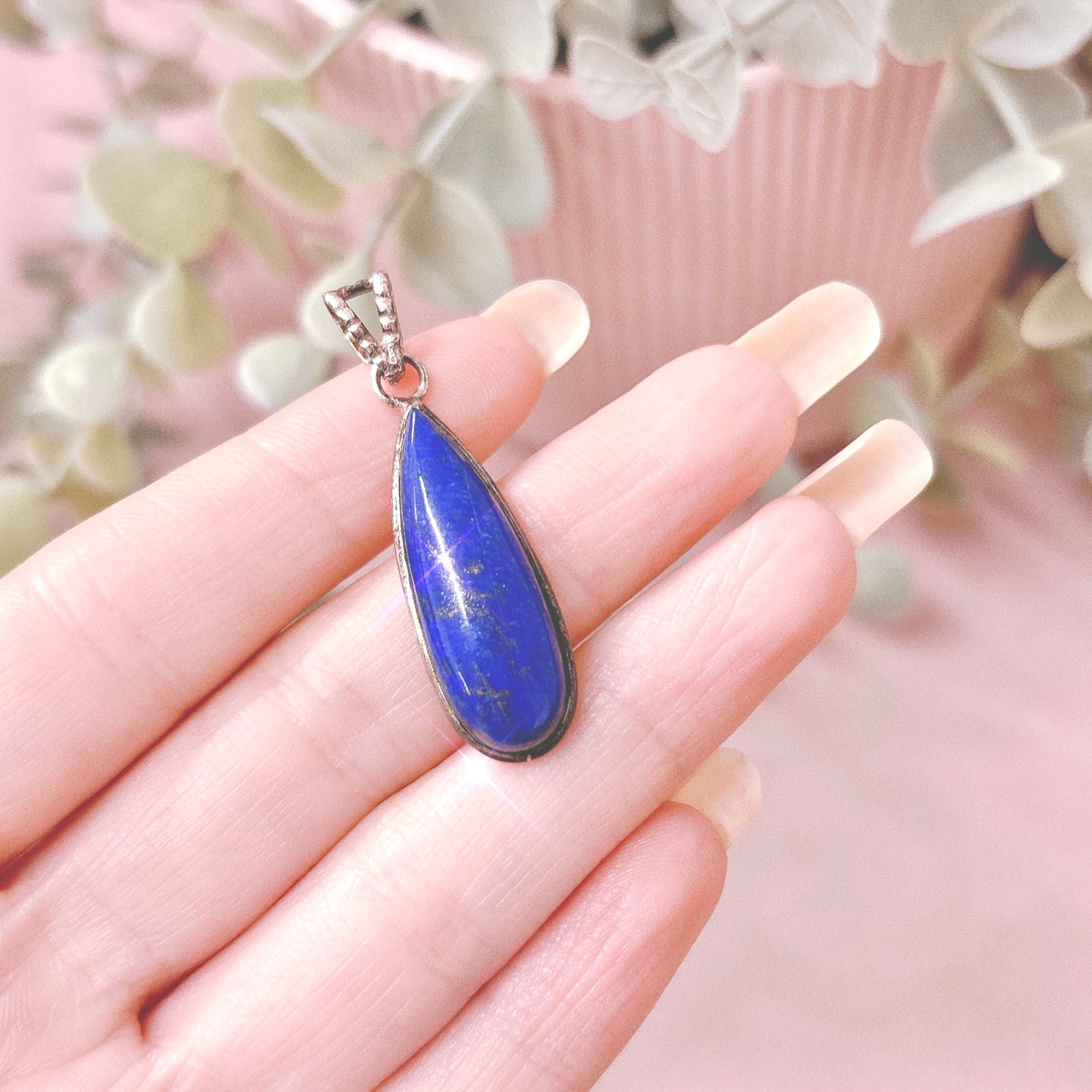 Lapis Lazuli Teardrop 925 Sterling Silver Moon Pendant