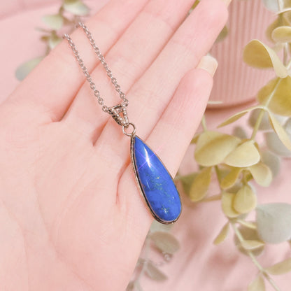 Lapis Lazuli Teardrop 925 Sterling Silver Moon Pendant