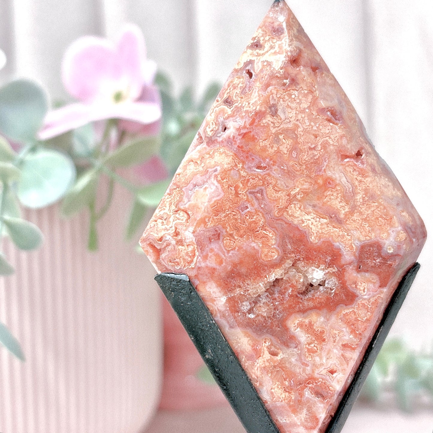 Pink Lace Agate Diamond + Stand