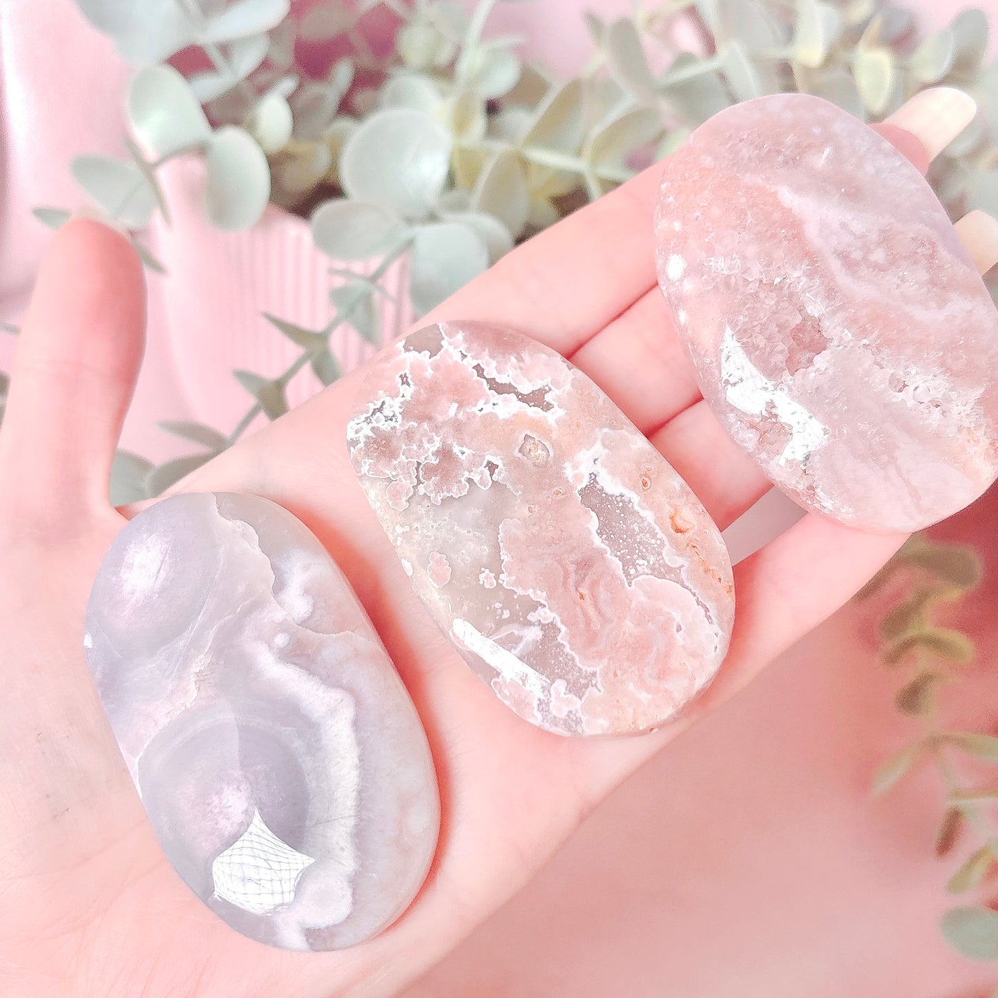 Flower Agate + Pink Amethyst Palm Stone