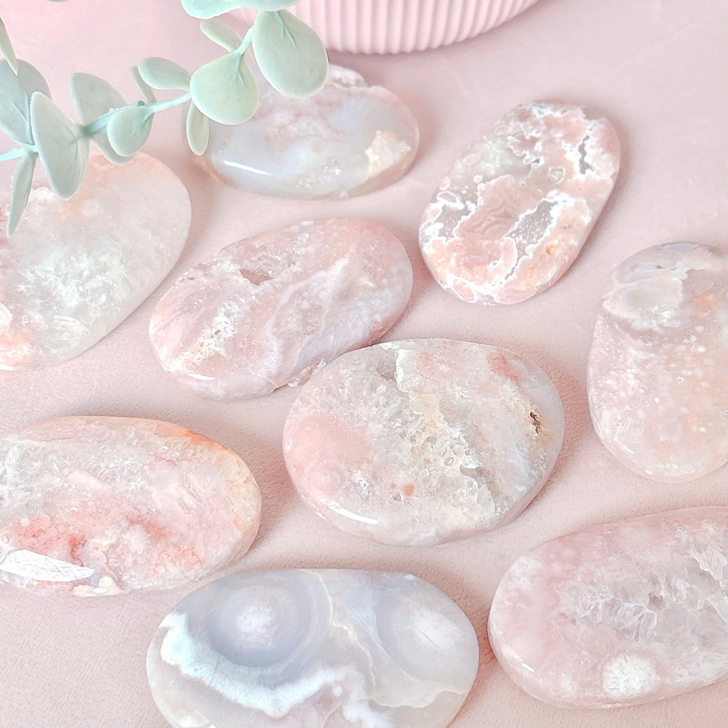 Flower Agate + Pink Amethyst Palm Stone
