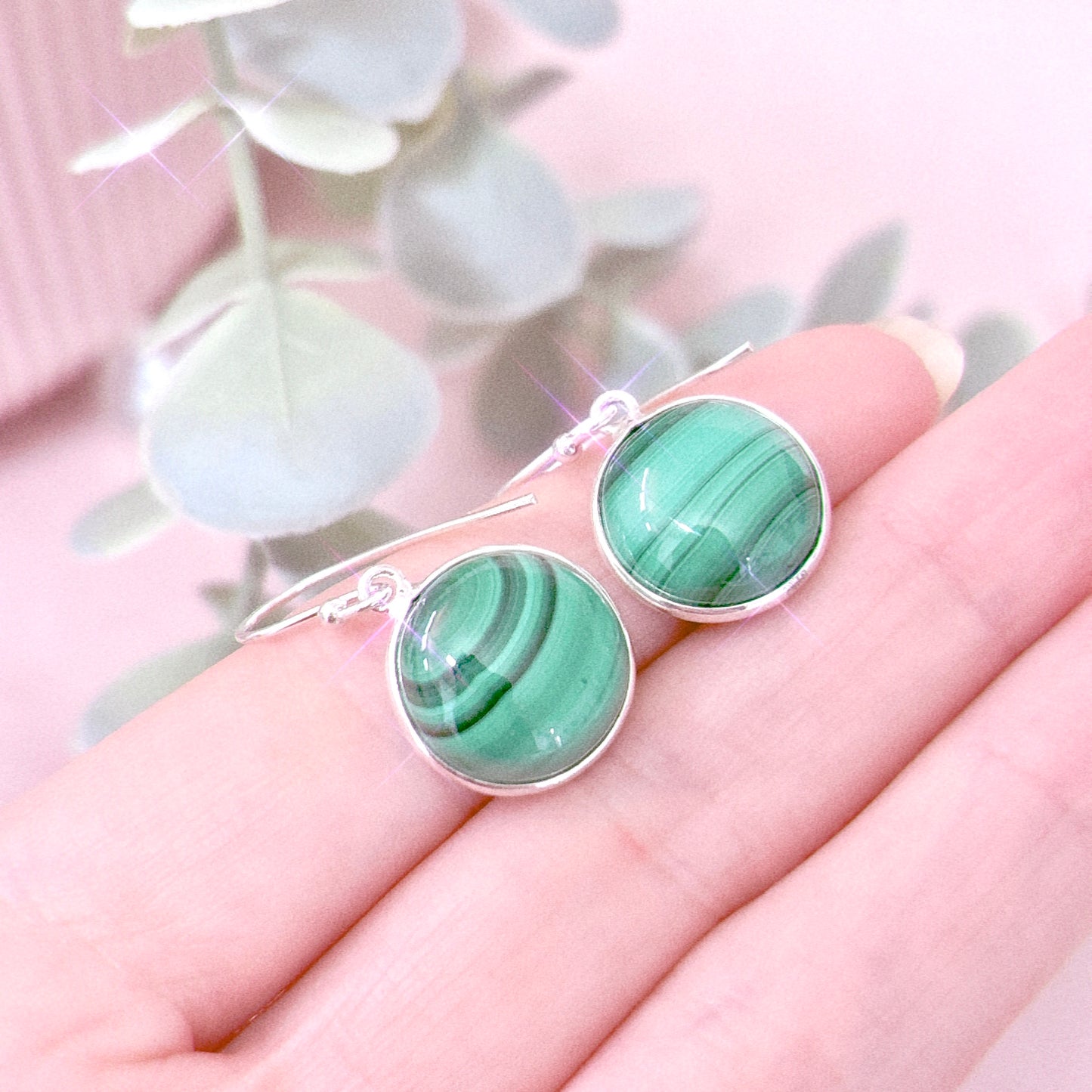 Malachite 925 Sterling Silver Circle Earrings