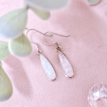 Rainbow Moonstone 925 Sterling Silver Teardrop Earrings