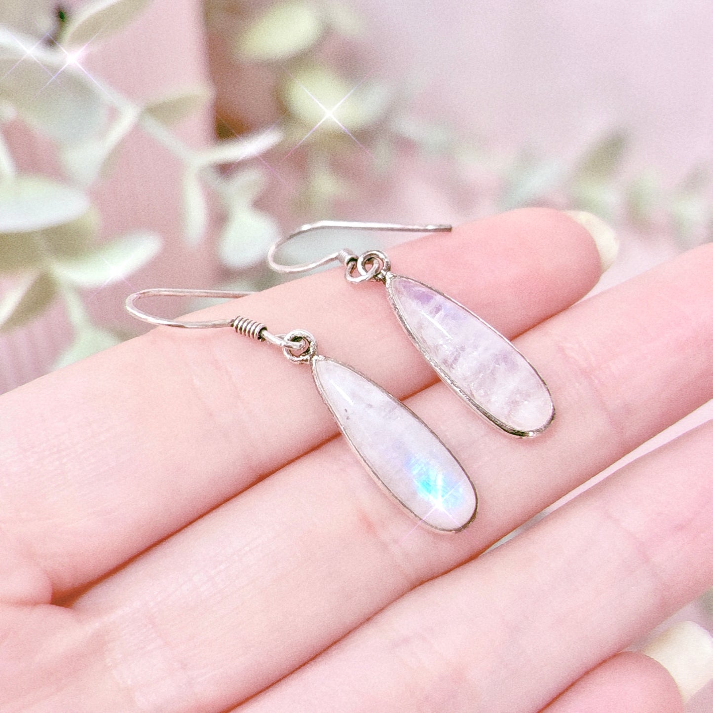 Rainbow Moonstone 925 Sterling Silver Teardrop Earrings