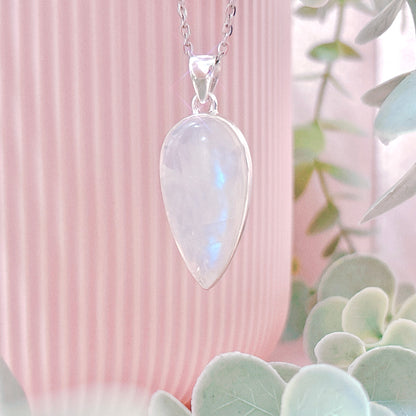 Rainbow Moonstone 925 Sterling Silver Teardrop Pendant