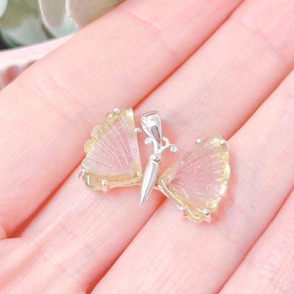 Watermelon Tourmaline 925 Sterling Silver Butterfly Pendant