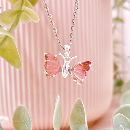 Pink Tourmaline 925 Sterling Silver Butterfly Pendant