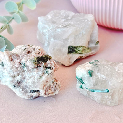 Green Tourmaline in Quartz Natural