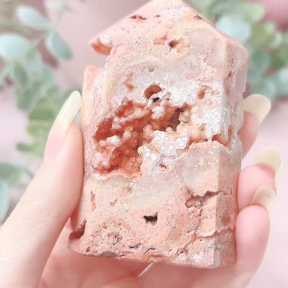 Pink Lace Agate Domino Tower